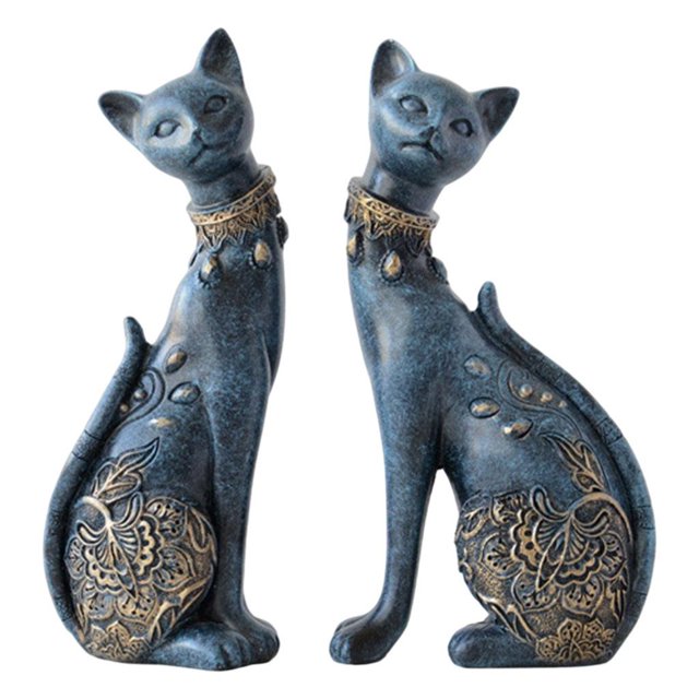 Pareja gato animal resina estatua hogar estatuil escultura Azul Zulema Figura gato de resina