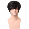 thumbnail image 2 of Pelucas De Hombre Cabello Humano Peluca Ondulada Negra Corta Peluca De Peluquín Resistente Al Calor 22cm, 2 of 6