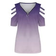 thumbnail image 3 of Elegante blusa estampada con cuello en V para mujer, camiseta suelta de manga corta con cremallera OAVQHLG3B Store  lin121212, 3 of 3