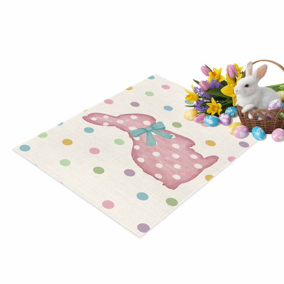Easter Rabbit Door Mat Pink Bunny Non Slip Absorbent Entrance Mat Washable Low Profile Indoor Doormat for Front Door Entryway Entry 16"x24"