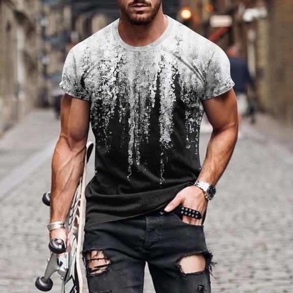 Fnnxeal Mens Muscle Fit Geometric Color Block T-Shirt Green Ringer Tee Short Sleeve Streetwear Graphic Top Plus Size up to 7XL,Size M