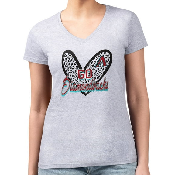 Women's G-III 4Her by Carl Banks Heather Gray Arizona Diamondbacks Leopard Heart Fitted V-Neck T-Shirt