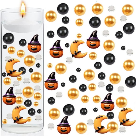Vrorvz Ensemble de Remplissage de Vase d'Halloween pour Décorations de Fête de Vacances Comprend des Têtes de Citrouille des Perles Assorties Centre de Table DIY Matériau Durable Adapté à Diverses Occasions