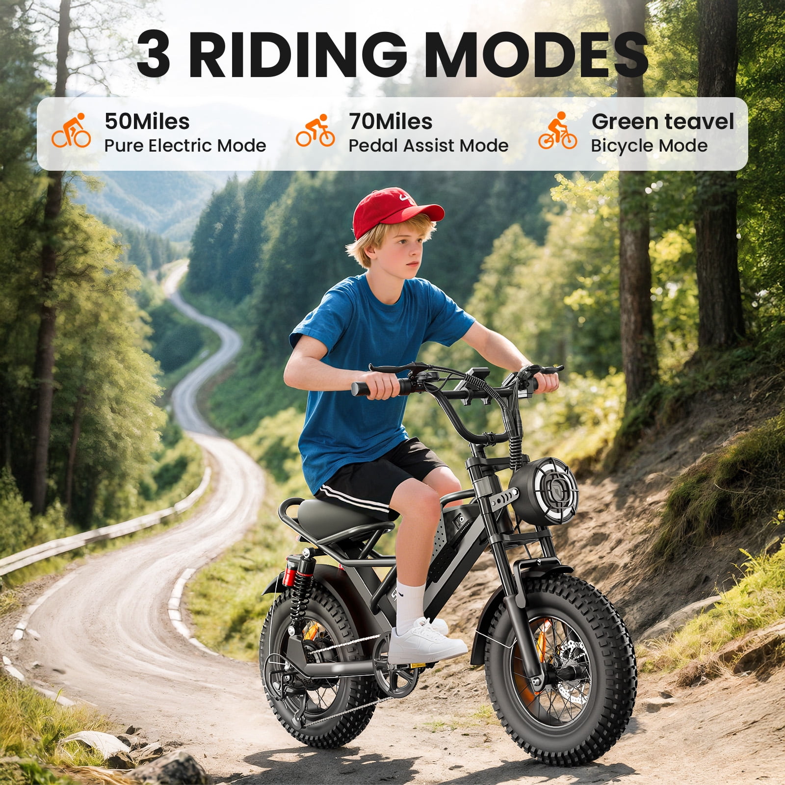 Spacewalk 16" Fat Tire Ebike, 750W, 21.7MPH, 48V/15AH Battery, 4 Shock Absorbers, Compact for Riders Under 5'2" & Teens.