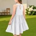 thumbnail image 4 of ZACPNCV Girls' Sleeveless Gradient Dress Summer Casual Sundress Skater Swing Twirly Halter Dress White 9-10 Years, 4 of 7