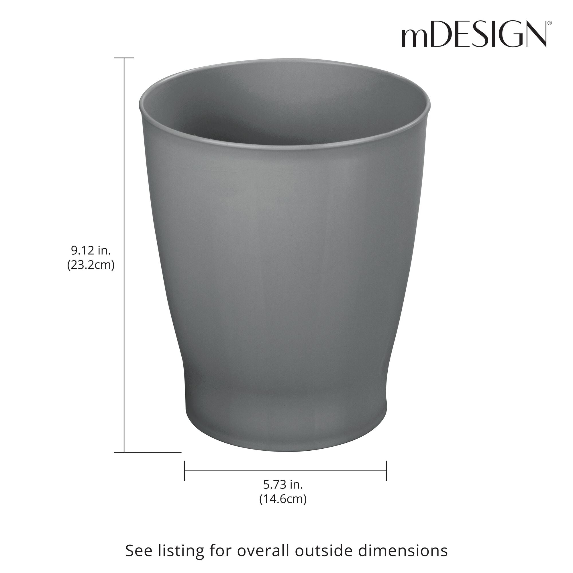 mDesign Small Round Bathroom 1.25 Gal. Trash Can Wastebasket, Charcoal Gray