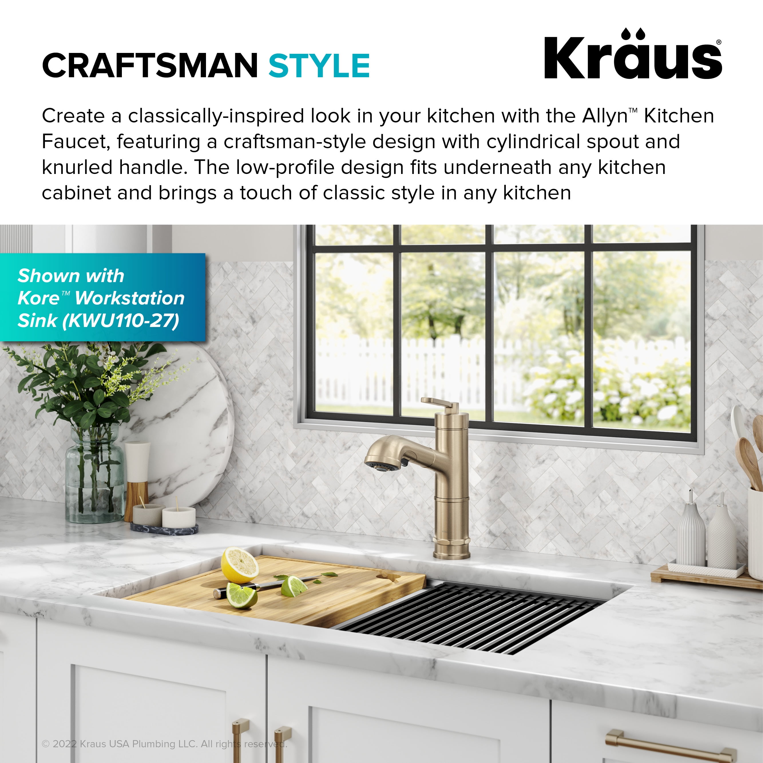 KRAUS Allyn Pull-Out Single Handle Kitchen Faucet in Spot-Free Antique Champagne Bronze