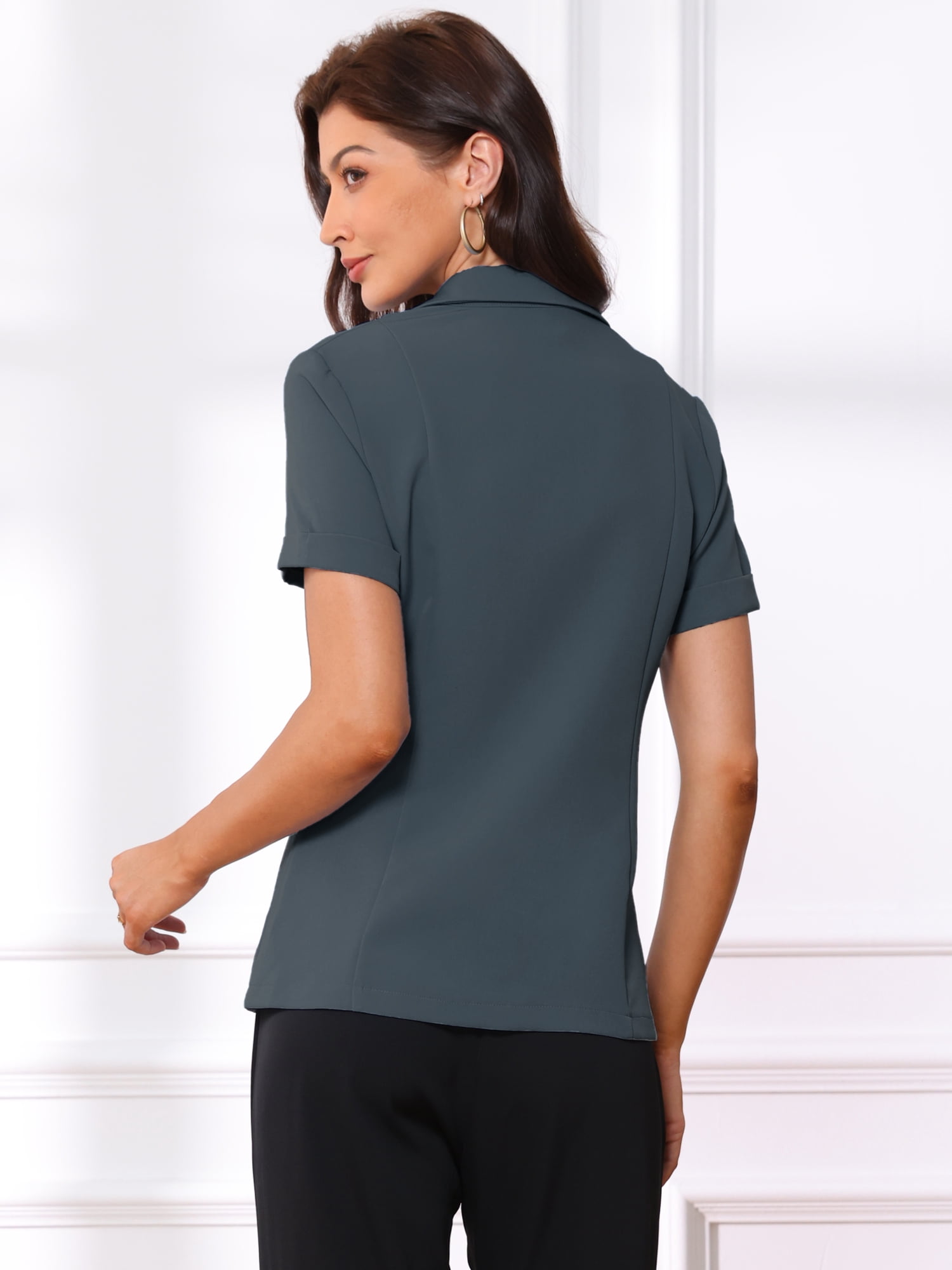 DARING DIVA Women's Button Office Business Short Sleeve Blazer S Dark Gray