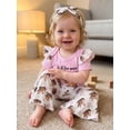 thumbnail image 5 of BemeyourBBs Western Baby Girls Spring Summer Fall Clothes Newborn Baby Girl Cowgirl Going Home Outfit New Cowgirl In Town Letter Boot Print Short Sleeve Romper and Flared Pants Headband Set, 5 of 9