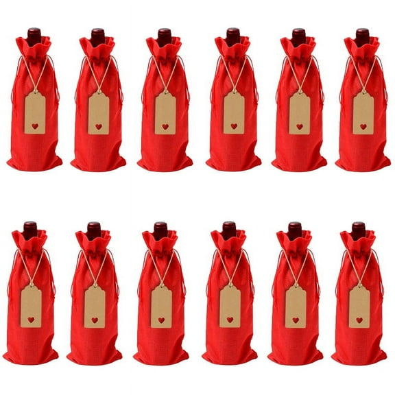 Nvzi 12PCS Wine Gift Bag with Drawstring, 13.78×5.9inch Reusable Bottle Wrap Dresses Pouches for Birthday Wedding Party Favors Blind Tasting（Red）