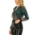 thumbnail image 4 of MODA NOVA Juniors Shiny Ombre Sequin Long Sleeve Zipper Bomber Short Jacket Green Blue S, 4 of 5