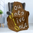 thumbnail image 4 of YOLO Soft Flannel Fleece Throw Blanket, Cartoon Style Wooden Rustic Background with Meaningful Gripping Slogan, Cozy Plush for Indoor and Outdoor Use, 60" x 80", Brown Yellow and White, by Ambesonne, 4 of 5
