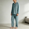 thumbnail image 7 of TKKCS Mens 100% Cotton Long Sleeve Pajama Set Button Down Loose Fit Soft Notch Collar Sleep Loungewear with Pockets Army Green 3XL, 7 of 7