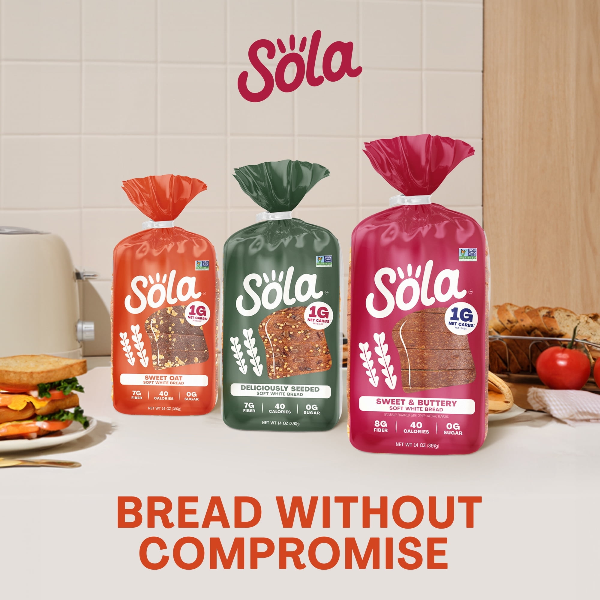 Sola Sweet Oat Sliced Bread, Soft White Bread, Non-GMO, 14 oz pack of 2