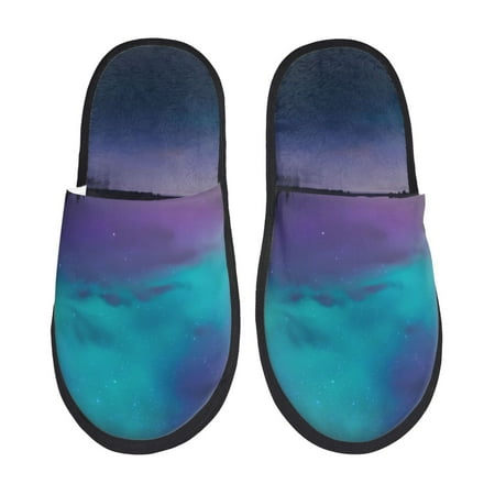Balery Night At Lake Aurora Slient Indoor Furry Fleece Comfort House Shoes Soft Non-Slip Home Shoes Cotton slippers House Slippers-- Large
