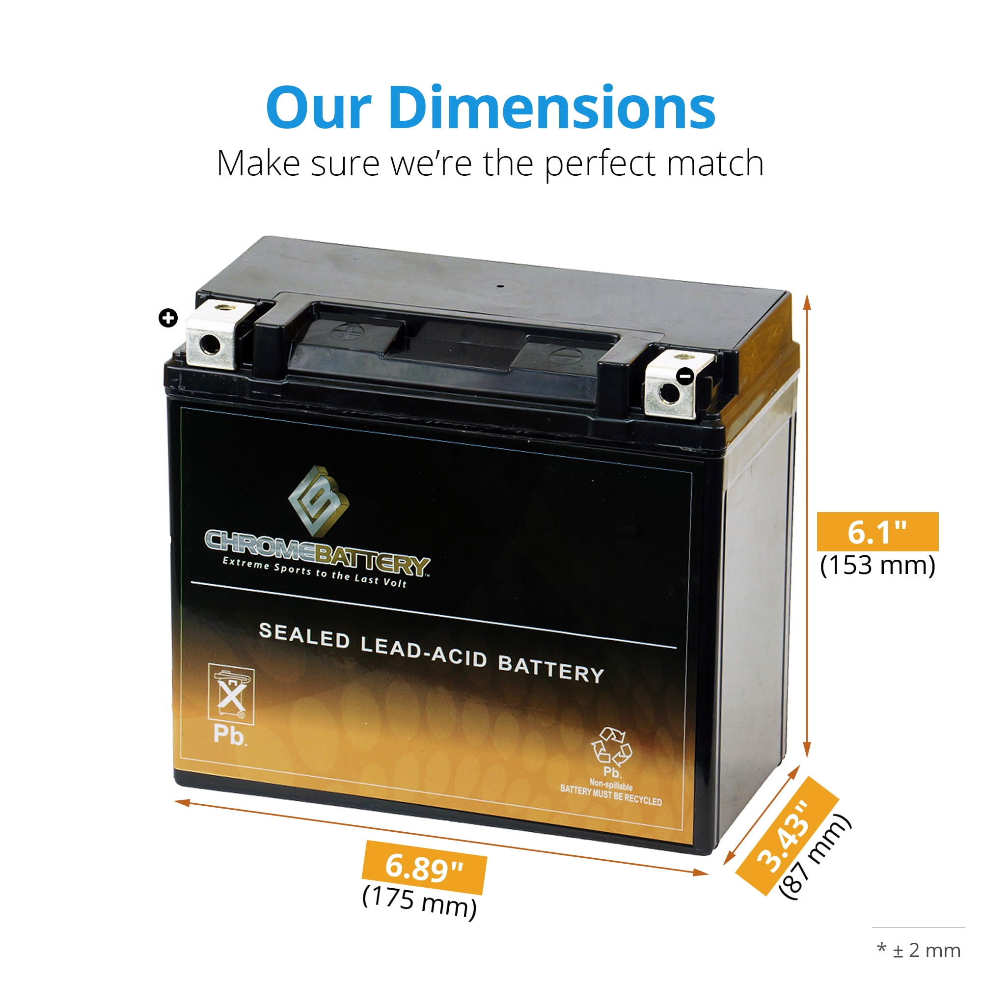 Chrome Battery YTX20-BS (20-BS 12 Volt,18 Ah, 270 CCA) High Performance - Maintenance Free - Sealed AGM Motorcycle Battery