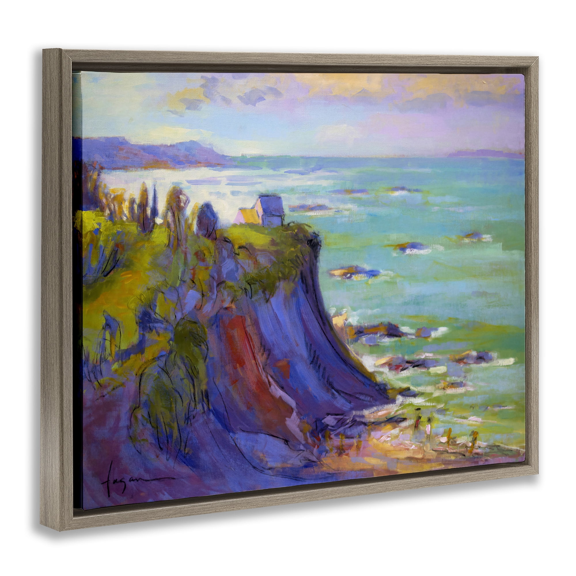 Stupell Industries Classic Cliff View Landscape & Nature Painting Brown Floater Framed Canvas Art Print Wall Art, 31 x 25