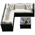 thumbnail image 4 of Patiojoy 6 PCS Patio Rattan Furniture Set Outdoor Wicker Conversation Sofa Set w/Tempered Glass Coffee Table White, 4 of 7