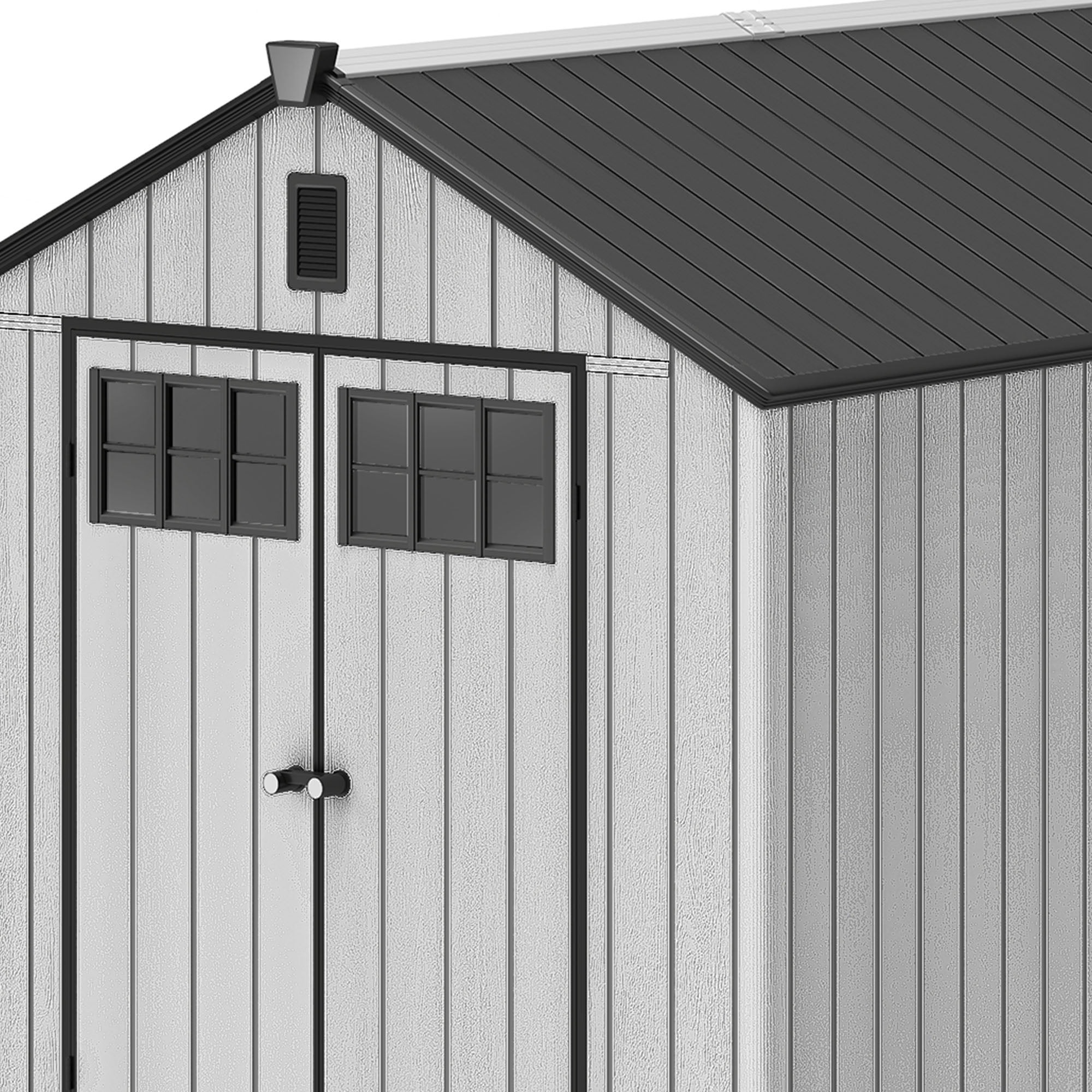 Uforic 8x10 FT Outdoor Storage Shed with Floor, Plastic Garden Shed for Bikes, Tools, and Pool Supplies, Outdoor Resin Shed with Lockable Doors, Windows, and Vents for Patio, Lawn, Backyard, Gray