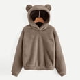 thumbnail image 2 of Fgnfyis Women Long Sleeve Solid Hoodie Coat Warm Bear Shape Fuzzy Hooded Sweatshirt for Casual Wear Khaki L, 2 of 4