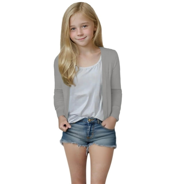 Wkishenl Infant Cardigan Sweaters Girls Solid Long Sleeve Lightweight Open Front Cardigans Fall Shawl Collar Oversized Outerwear Sweater with Pockets Gray,120
