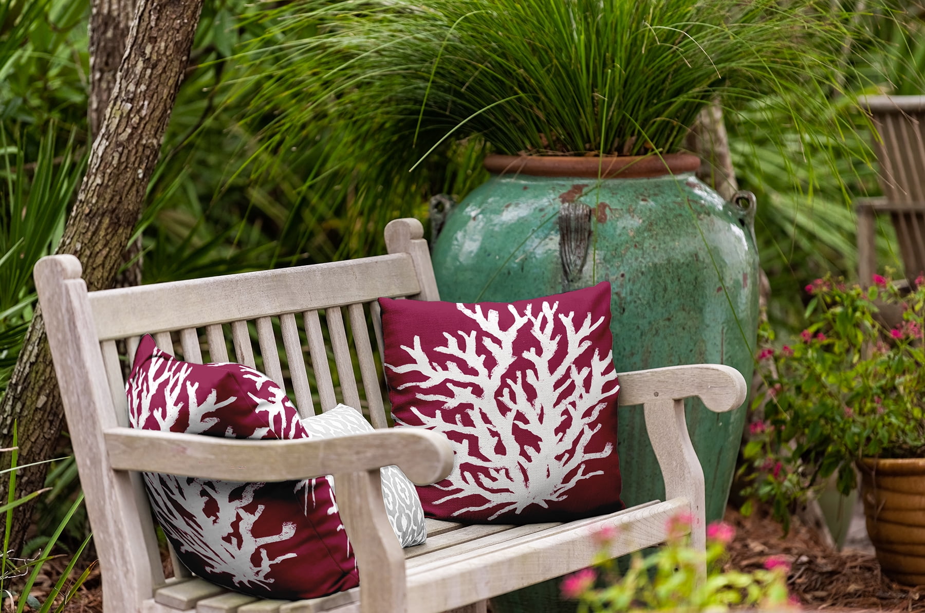 16" x 16" Simply Daisy Big Seaweed Indoor/Outdoor Pillow, Maroon Red Qty 1