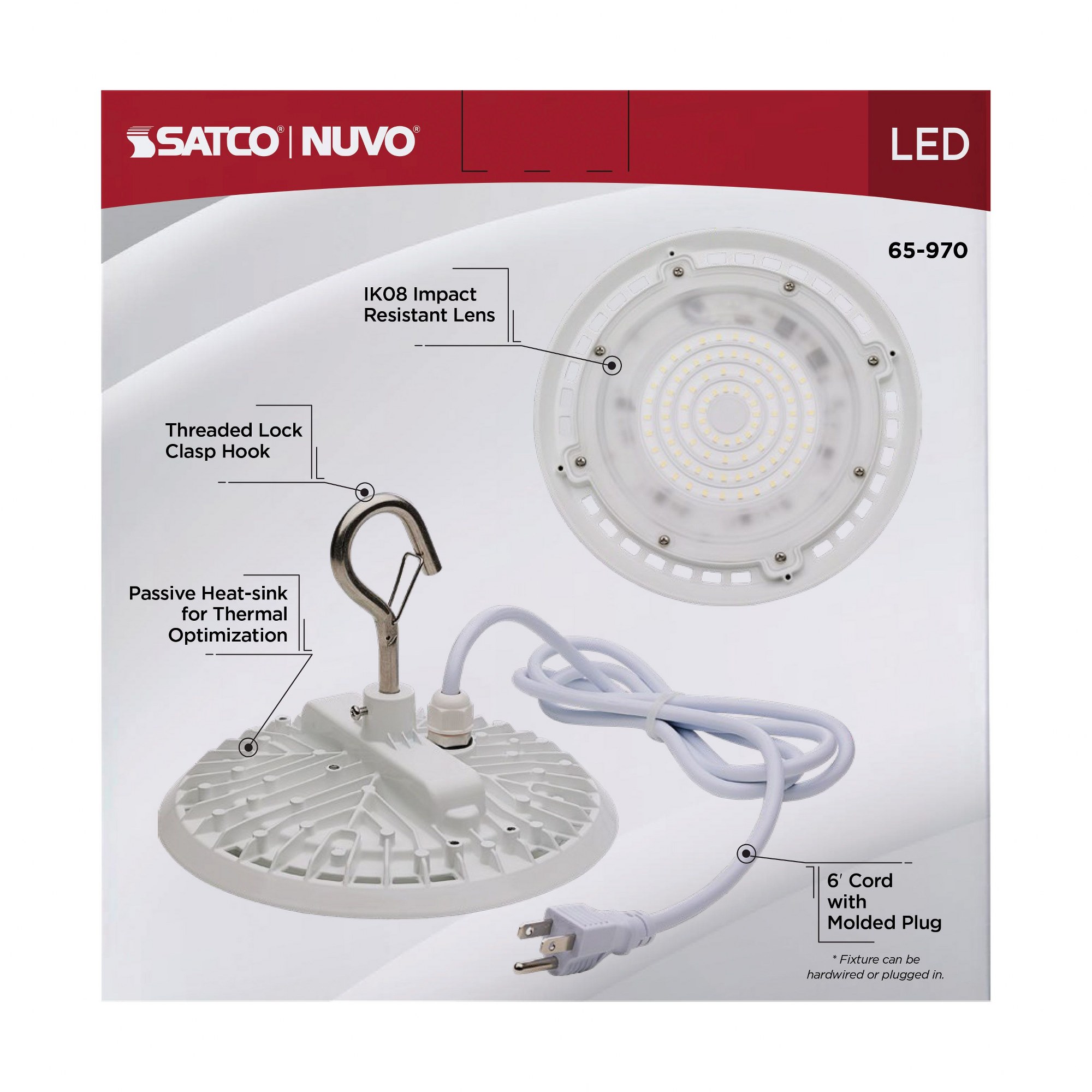 Nuvo Lighting 60 Watt Hi-Pro Shop Light with Plug 8" Dia. 3000K White Finish 120 Volt