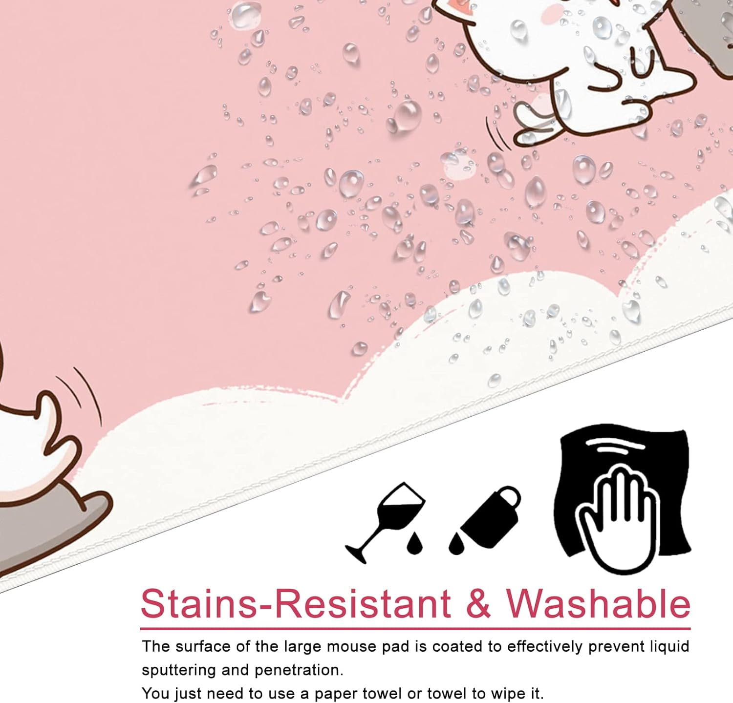 Pink Gaming Mouse Pad Gift for Women Cute Large Mouse Pad 35.4x15.7 inch Extra Large Rubber Mouse Pad Cat Theme Pink and White Mouse Pad (Pink -4)