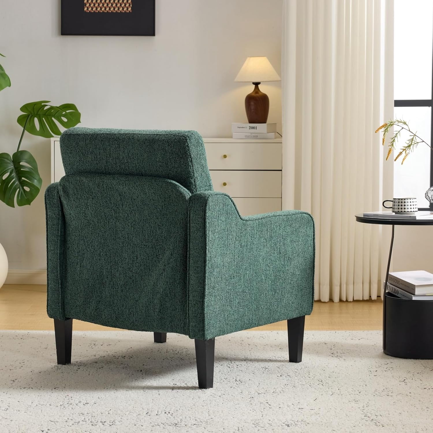 Matladin Chenille Fabric Accent Chair with Scooped Arms, Mid Century Modern Upholstered Armchair, Single Sofa for Living Room, Apartment, Office