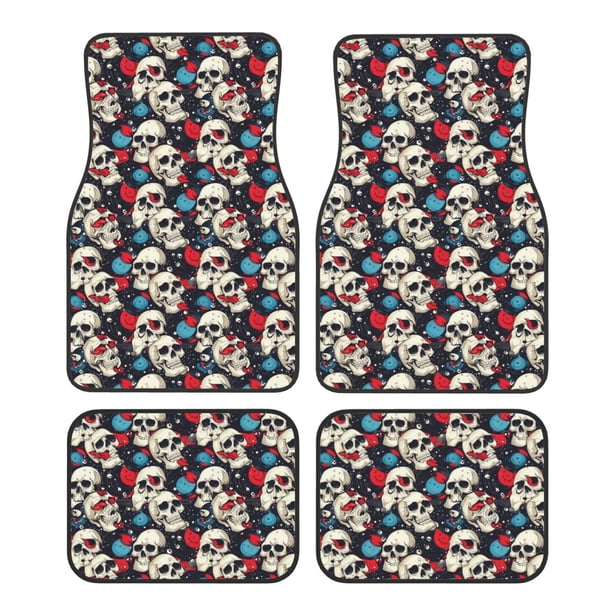Fotbe rock record Skull artist Juego de 4 Tapetes para Auto con Estampado – Alfombrillas de Goma Reforzada, Diseño Antideslizante, Protección para Todo el Año – Vehículos, Autos, Camionetas y SUVs