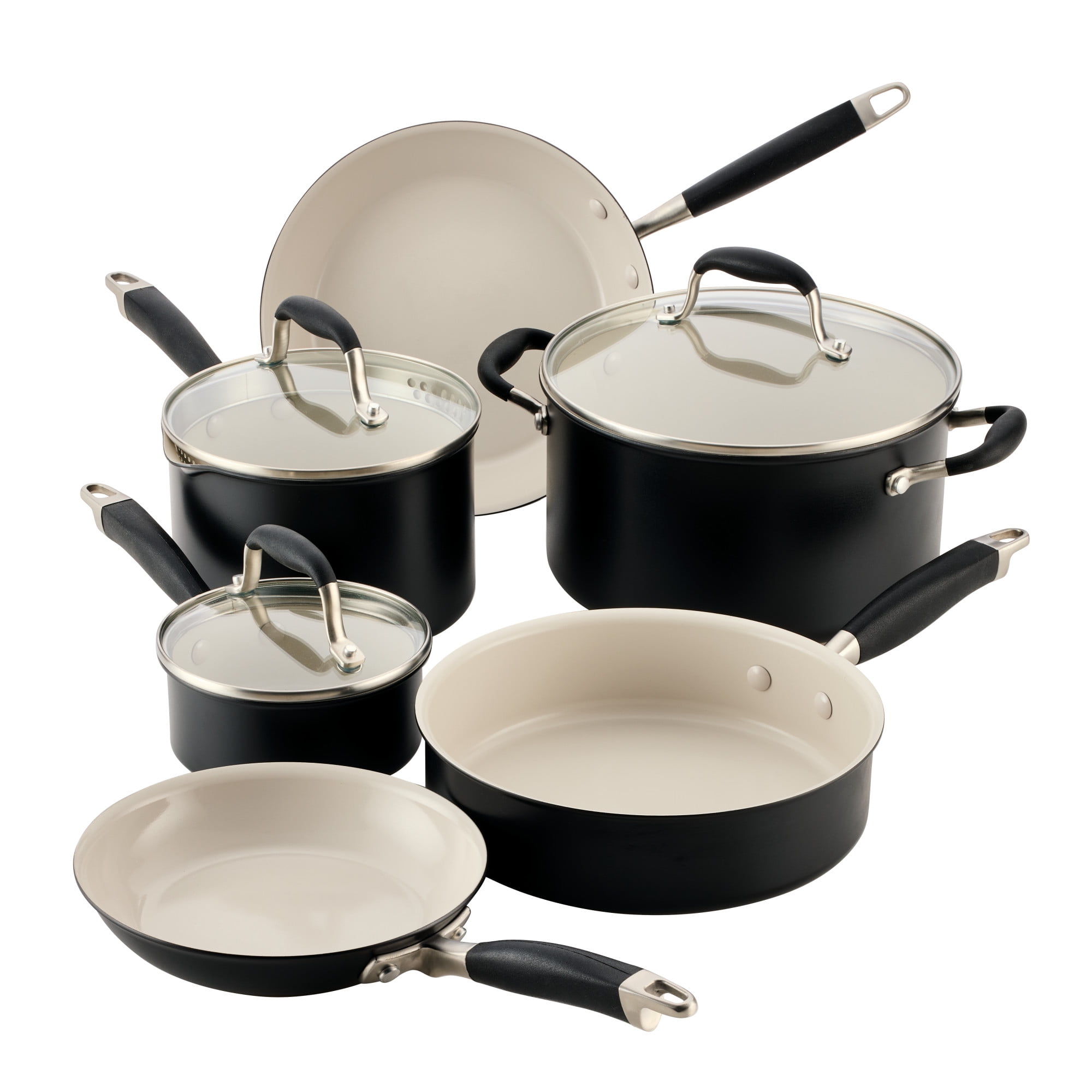 nyalon Anolon Nouvelle Copper 11-Piece Mixed Cookware Set, Silver and