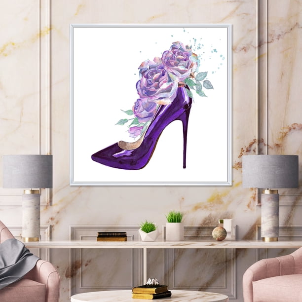 Designart 'Pink VIolet Roses With Dark Purple Stiletto Shoe