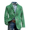 thumbnail image 3 of BLTIBY Men's St. Patrick's Day Corduroy Blazer Shamrock Jackets Button Loose Work Lapel Coat with Pockets Green 2 4XL, 3 of 5