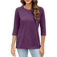 thumbnail image 3 of Fanxing Tshirts for Women 3/4 Sleeve Womens Tops Summer Tops Casual Loose Fit Workout Yoga Tunic T Shirts Purple (Women's Large), 3 of 6