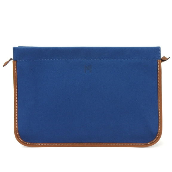 Pre-Owned Hermes clutch bag canvas leather navy brown ladies HERMES blue (Good)