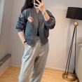 thumbnail image 2 of Chaquetas para mujer, estilo coreano, chaquetas de béisbol holgadas de gran tamaño con estampado, cárdigans de manga larga, abrigos recortados, blusas vintage para mujer, 2 of 5