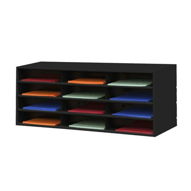 12 Opening Steel Horizontal Literature Rack, Black
