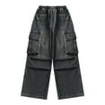 thumbnail image 5 of CAICJ98 Girl Cargo Pants Streetwear High Waist Floor Length Baggy Denim Pants Wide Leg Jeans Girls with Multi Pockets Black,11-12 Years, 5 of 5