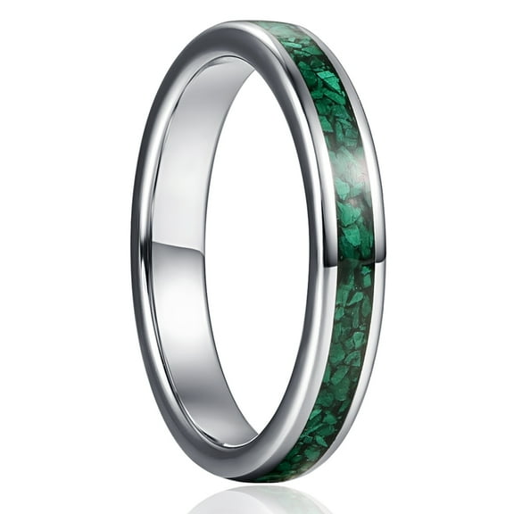4mm Women's Green Tungsten Rings Dome Wedding Band with Malachite Fragments Inlay