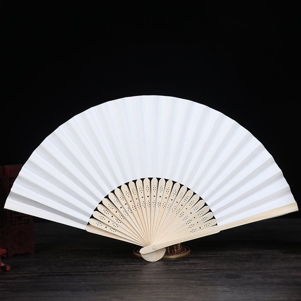 Abanico plegable en blanco de 7 pulgadas, abanico de papel para pintar para niños, abanico de color blanco, materiales creativos hechos a mano para bricolaje en jardín de infantes