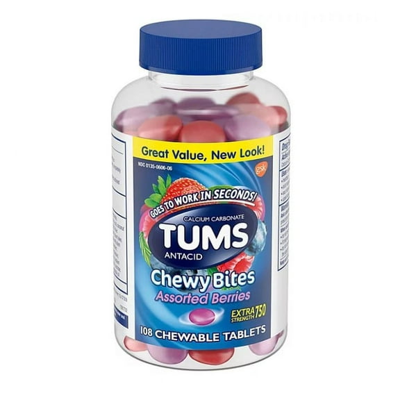 TUMS Chewy Bites Antacid Tablets for Heartburn Relief, Assorted Berries (108 Ct)