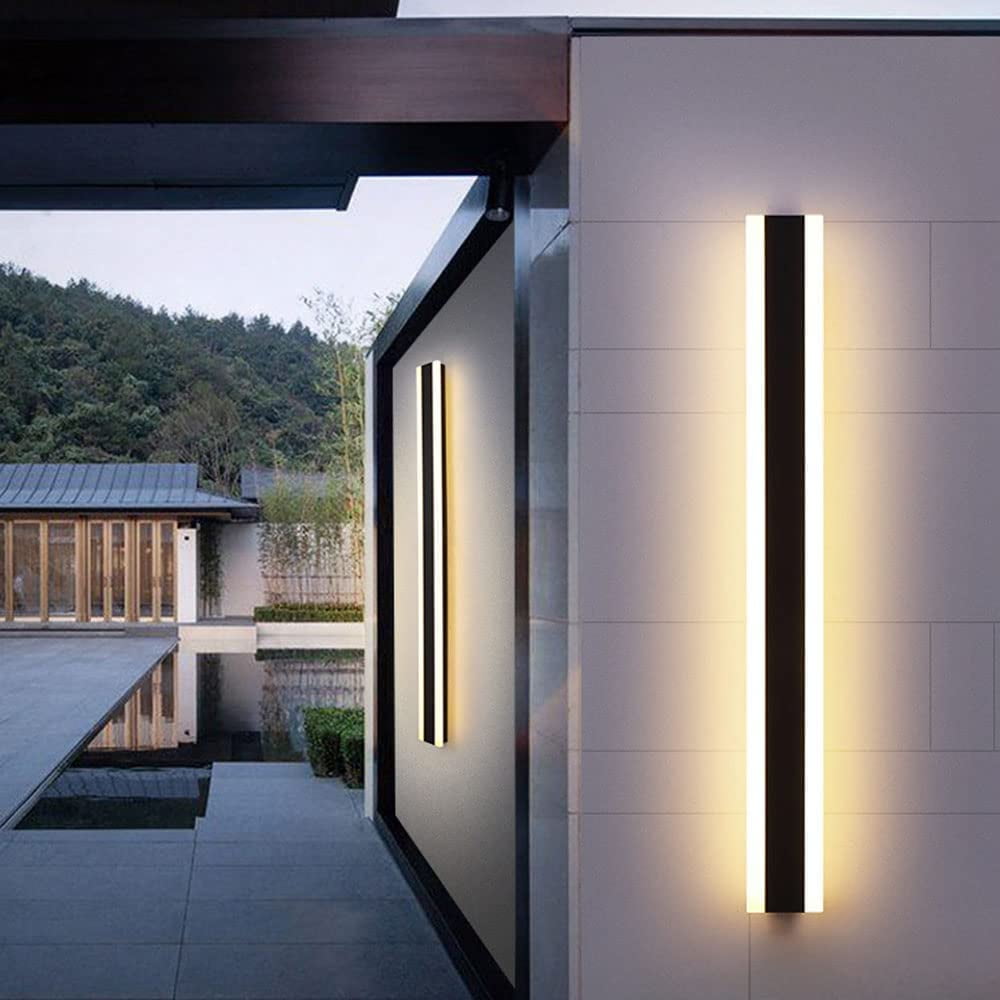 Outdoor Wall Sconce LED Modern Wall Lights Fixture Long Strip Black Sconces Wall Lighting White Acrylic Wall Light IP67 Suitable for Living Room Porch Patio Garage (Dimmable(3000-6000k), 59 INCH)