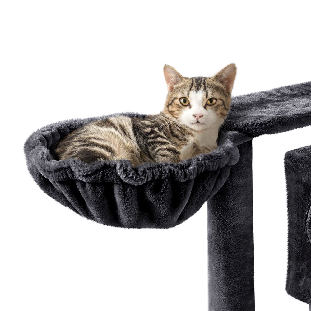 Alden Design 57"H Double Condo Cat Tree with Scratching Tower for Indoor Cats, Black