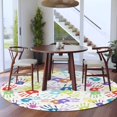 thumbnail image 3 of Colorful Hand Print Round Area Rug 5Ft Washable Circle Rugs for Living Room Bedroom, Cartoon Watercolor Cute Graffiti Non-Slip Carpet Floor Mats Indoor Outdoor Carpet Runner Aesthetic Home Decor, 3 of 8