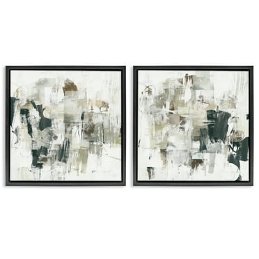 Stupell Industries Distressed Pale Paint Abstract Painting Black Floater Framed Canvas Art Print Wall Art, 25 x 25, Set of 2