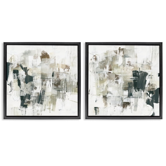 Stupell Industries Distressed Pale Paint Abstract Painting Black Floater Framed Canvas Art Print Wall Art, 18 x 18, Set of 2