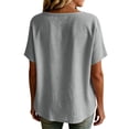 thumbnail image 6 of Stamzod Shackets for Women Casual V Neck Button Down Shirt Tops Summer Beach Short Sleeve Shacket Gray B M, 6 of 7