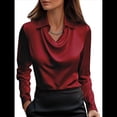 thumbnail image 2 of Camisas Elegantes de Larga con Cuello de Color Liso para Mujer, Camisetas Formales de Trabajo, Blusas Casuales de Oficina Rojo XXL, 2 of 6