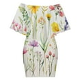 thumbnail image 6 of Watercolor Wildflowers Spring Summer (7) Women's Off The Shoulder Ruffles Summer Wedding Guest Loose Casual Party Beach Dress, 6 of 9