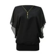 thumbnail image 4 of Holzkary Womens Half Zip V Neck Shirt Summer Half Sleeve Shirts Casual Loose Top Blouses T Shirts Women's Chiffon Zipper Neck Casual Top Style Bat Sleeve Loose Casual T Shirt Black Xxl, 4 of 6